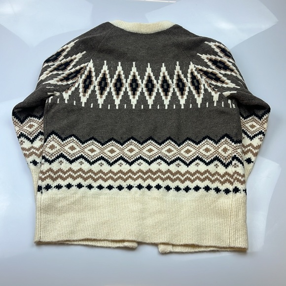 J Crew Fair Isle Buttoned Cardigan Sweater Brown/Cream Sz M - Picture 11 of 11